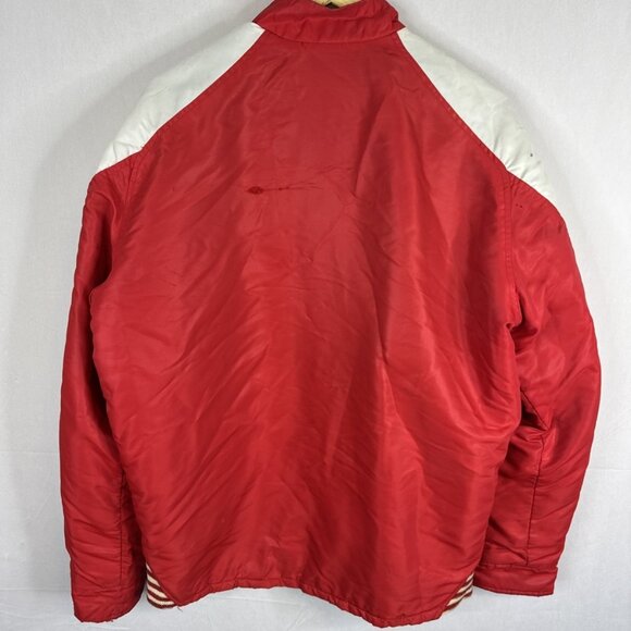 Vintage 1973–74 Sportsmen Red Varsity Jacket Raglan Sleeve Distress Streetwear L - Picture 6 of 10